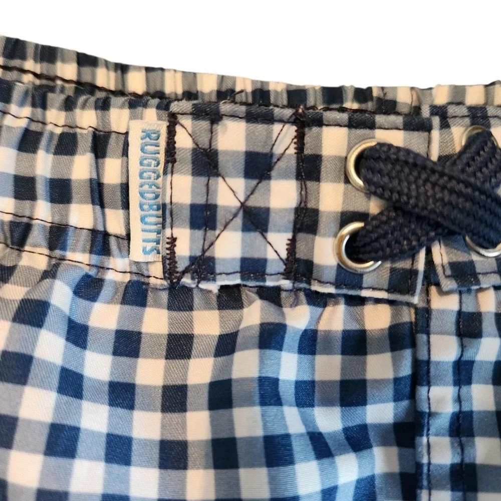 RuggedButts Gingham Swim Trunks Boys 4T Preppy Nautical UPF 50+ Shorts Navy